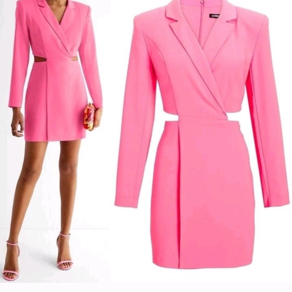Express Vibrant Pink Long Sleeve Dress